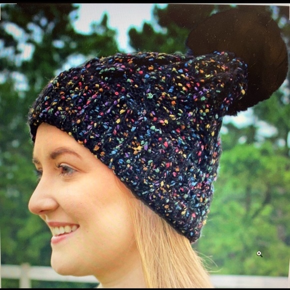 Winter Confetti Black Pom Pom Beanie NWT - Picture 1 of 3